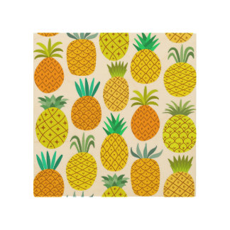 Isolated Pineapple: Vintage Seamless Pattern. Wood Wall Art