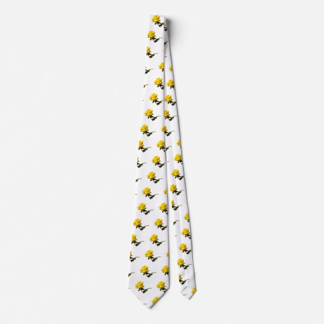 Isolated Yellow rose pattern Neck Tie (Front)