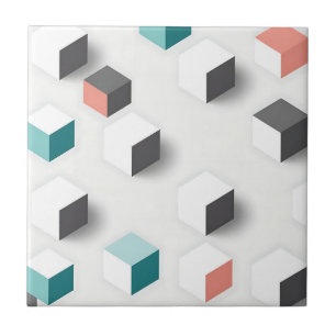 Isometric 3D Cubes Geometric Abstract Pattern Ceramic Tile