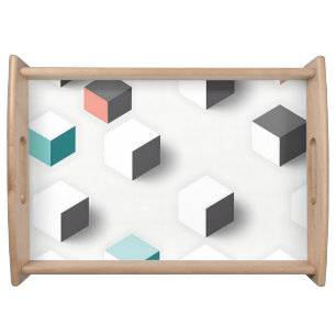 Isometric 3D Cubes Geometric Abstract Pattern Serving Tray