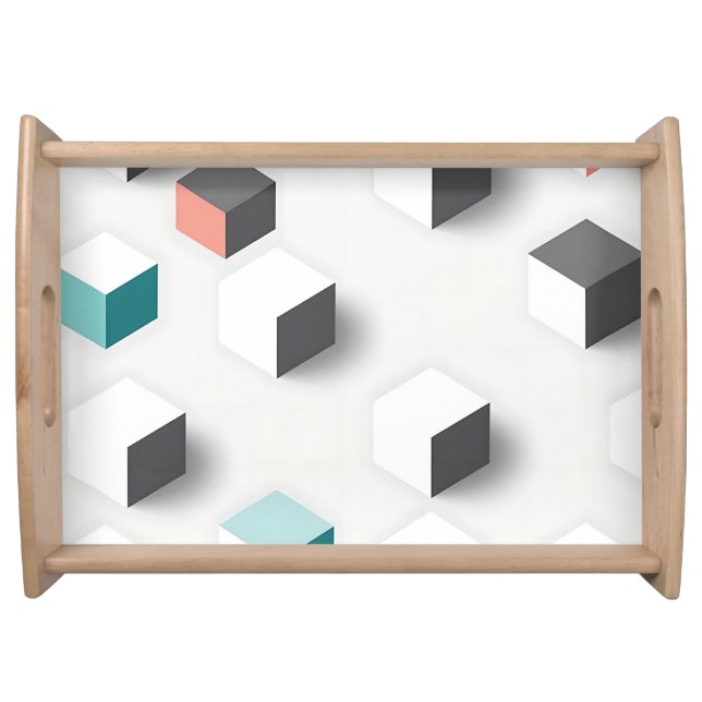Isometric 3D Cubes Geometric Abstract Pattern Serving Tray (Front)