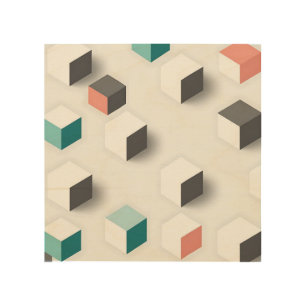 Isometric 3D Cubes Geometric Abstract Pattern Wood Wall Art