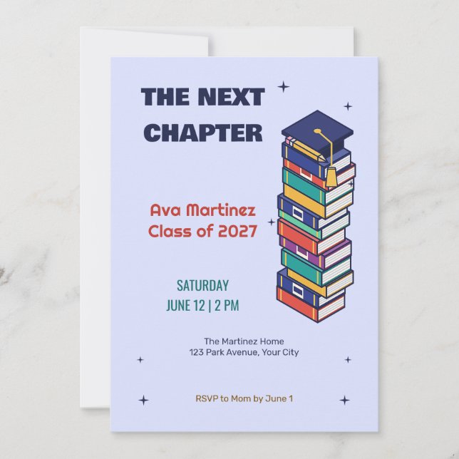 Isometric Book Stack Graduation Invitation (Front)