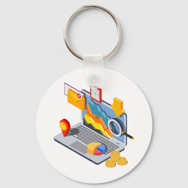 Isometric Business Data Analytics Laptop Keychain (Front)