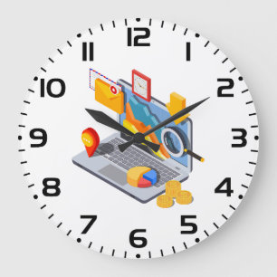 Isometric Business Data Analytics Laptop Large Clock