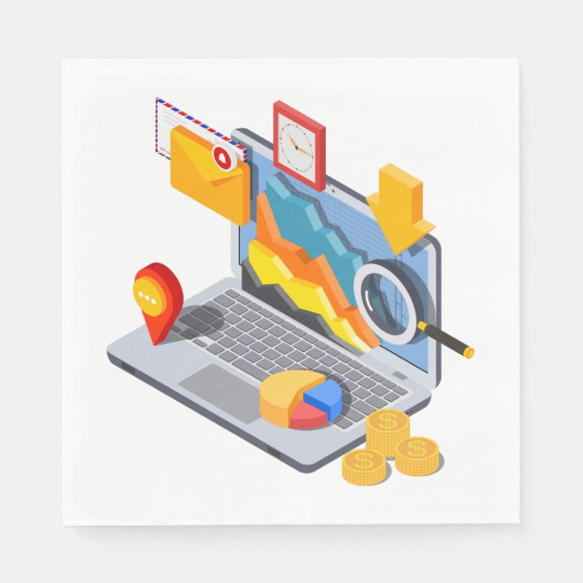 Isometric Business Data Analytics Laptop Napkins (Front)
