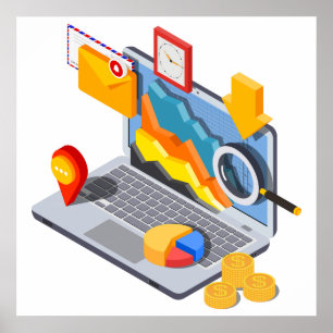 Isometric Business Data Analytics Laptop Poster