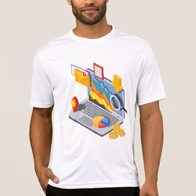 Isometric Business Data Analytics Laptop T-Shirt (Front)