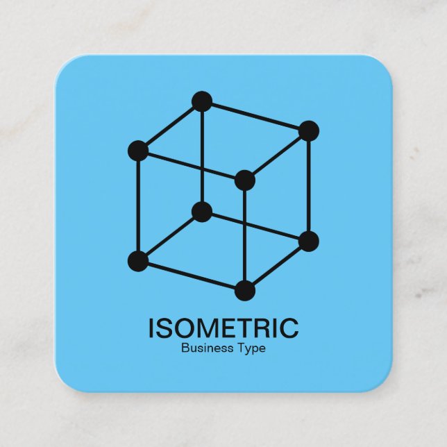 Isometric Cube -  Black on Sky Blue Square Business Card (Front)