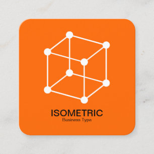 Isometric Cube - White and Black on Orange Square Business Card