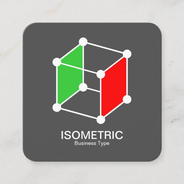 Isometric Cube -  White, Green and Red on Gray Square Business Card (Front)