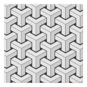 Isometric Cubes Black White Pattern Faux Canvas Print