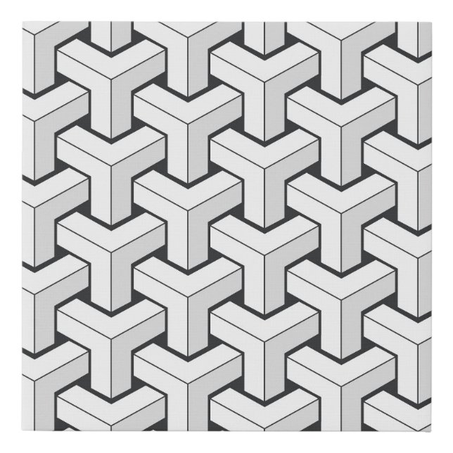 Isometric Cubes Black White Pattern Faux Canvas Print (Front)