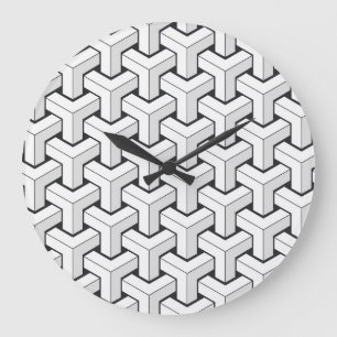 Isometric Cubes Black White Pattern Large Clock