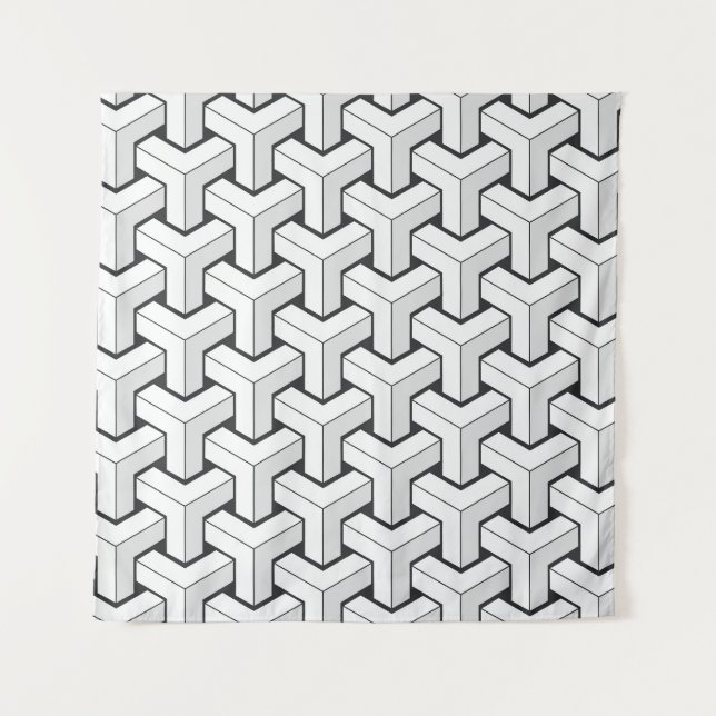 Isometric Cubes Black White Pattern Tapestry (Front)
