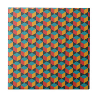 Isometric grid cube pattern ceramic tile