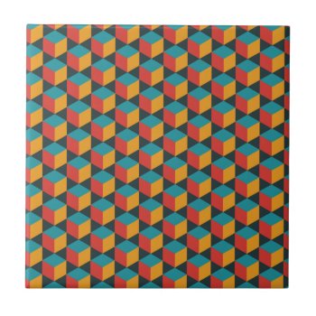 Isometric Grid Cube Pattern Ceramic Tile by daWeaselsGroove at Zazzle