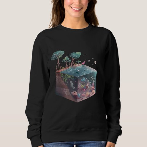 Isometric Mangrove Coral Reef Swamp Ecosystem Flor Sweatshirt