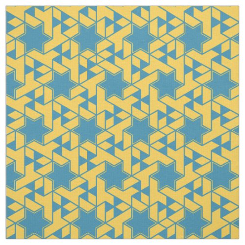 Isometric Star Hexagon Pattern - Yellow and Teal Fabric