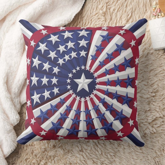 Isometric USA Flag Pattern Throw Pillow (Blanket)