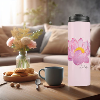 Isothermal bottle lotus flower watercolor pink