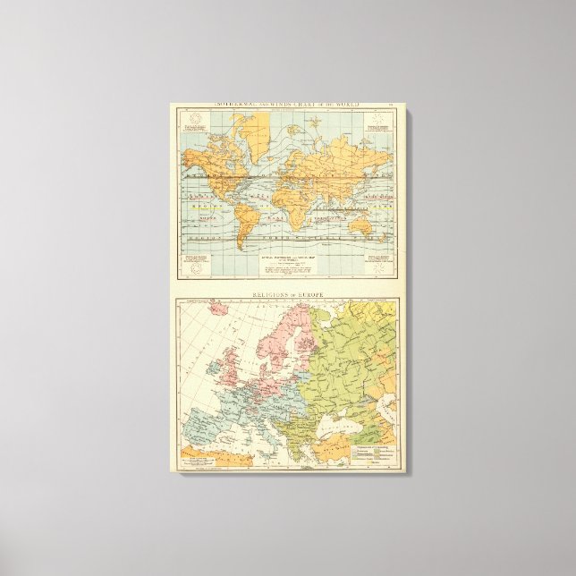 Isothermal, winds Religions Europe Canvas Print (Front)