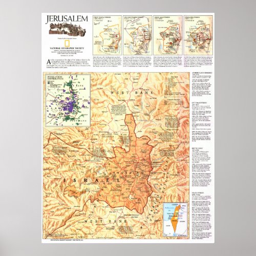  Israel 1996 Jerusalem History MAP  Poster