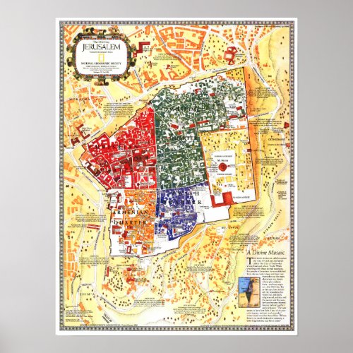  Israel 1996 Jerusalem _ Old City Map  Poster