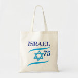 Israel 75 Anniversary, Independence Day - Modern Tote Bag<br><div class="desc">Israel 757h anniversary, Independence Day Blue Star of David, Israeli Flag, Yom Haatzmaut Jewish Holiday festive greeting logo, Jerusalem banner with Israeli blue star, flag, fireworks, modern design wallpaper. 2023 celebrate. Israel 75 Birthday Festival celebration. Modern design with text template. Personalized. Accessories > Bags & Wallets > Totes & Shopping...</div>