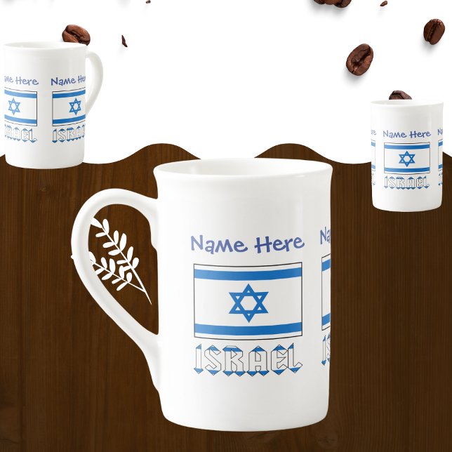 Israel and Israeli Flag Blue Personalization  Bone China Mug (Creator Uploaded)