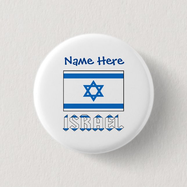 Israel and Israeli Flag Blue Personalization  Button (Front)
