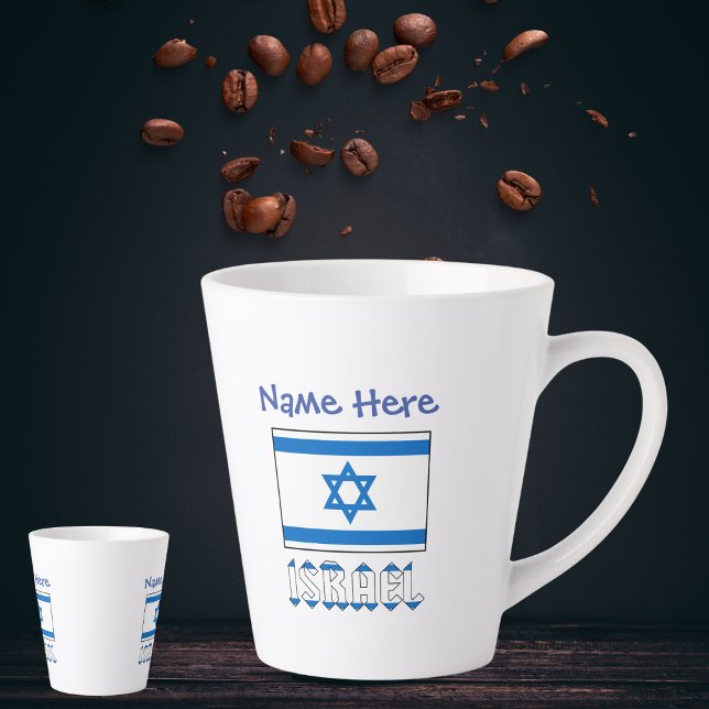Israel and Israeli Flag Blue Personalization  Latte Mug (Creator Uploaded)