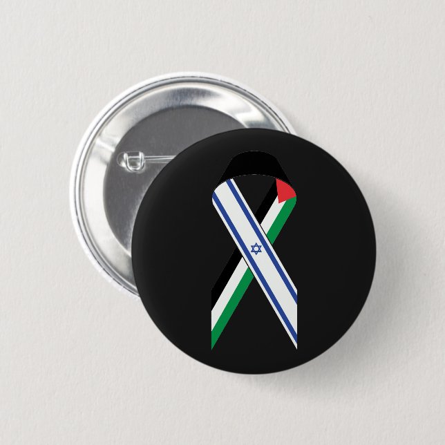 Israel and Palestine flag peace ribbon black Button (Front & Back)