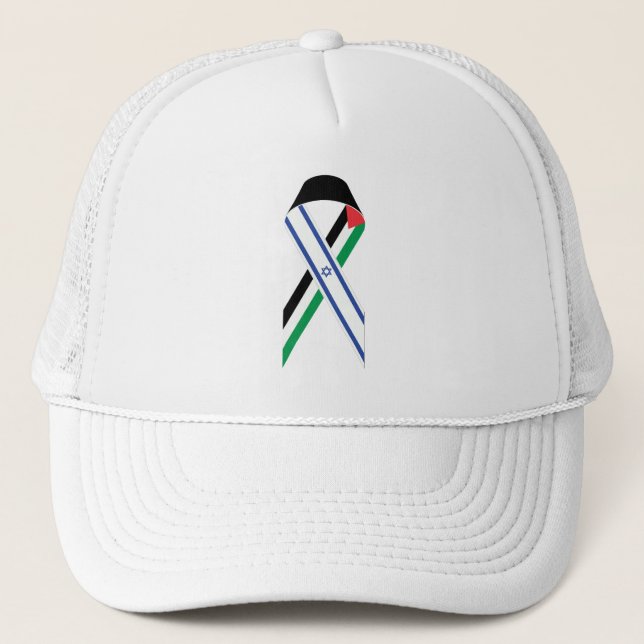 Israel and Palestine flag peace ribbon Trucker Hat (Front)