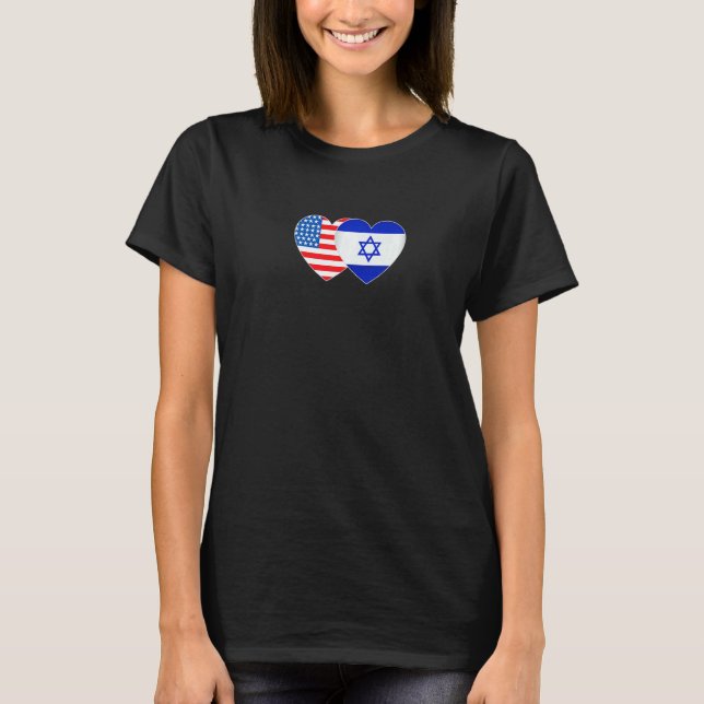 Israel and USA Flag Twin Heart for Jewish American T-Shirt (Front)