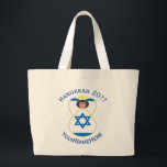 Israel Angel Hanukkah Flag Blue Personalize Large Tote Bag<br><div class="desc">Personalized large tote bag shows an angel wearing the flag of Israel for Hanukkah. Blue text for name,  year,  and holiday. Lovely Hanukkah gift.</div>