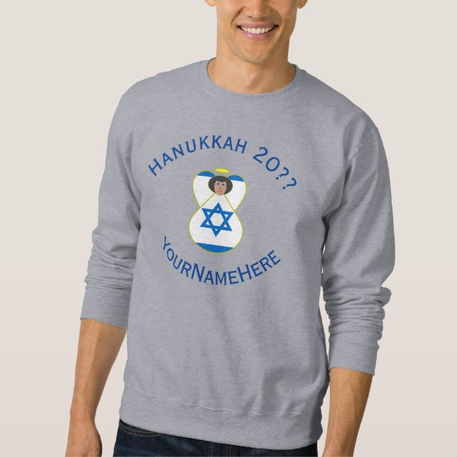 Israel Angel Hanukkah Flag Blue Personalize Men's  Sweatshirt (Front)