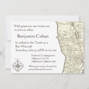 Israel Antique Map Benjamin Bar Mitzvah Invitation