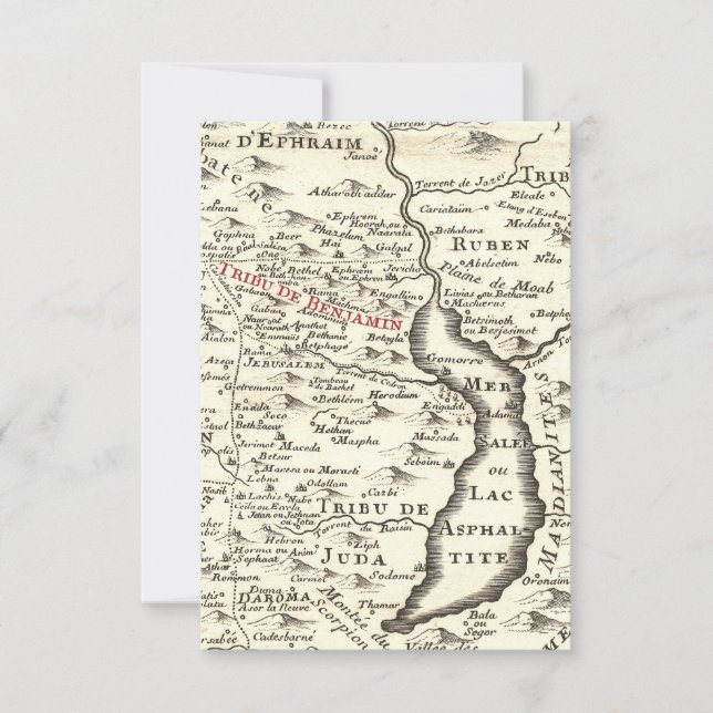 Israel Antique Map Benjamin Bar Mitzvah Thank You Invitation (Front)