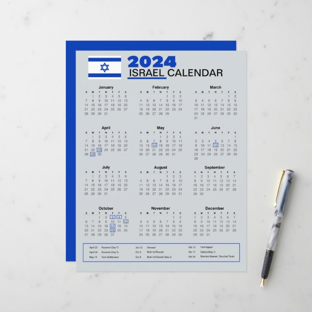  Israel Calendar 2024 | Holidays & Observances (Front/Back In Situ)