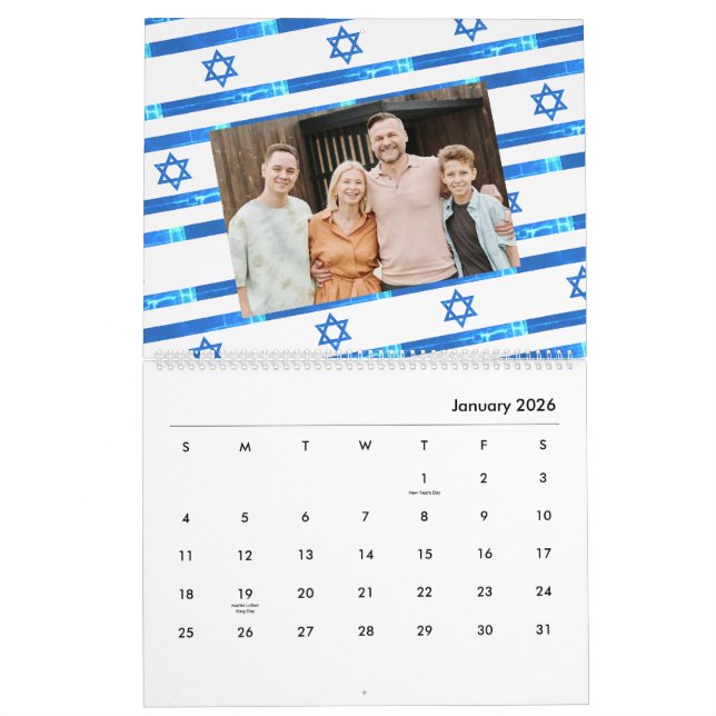 Israel Flag לוח שנה  2026 American Jewish  Calendar (Jan 2026)