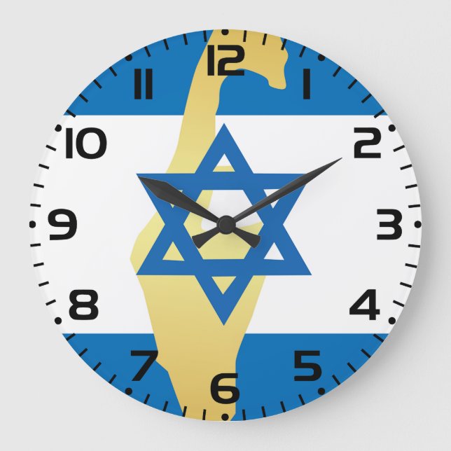 Israel Flag and Map Blue Star of David Emblem Large Clock (Front)