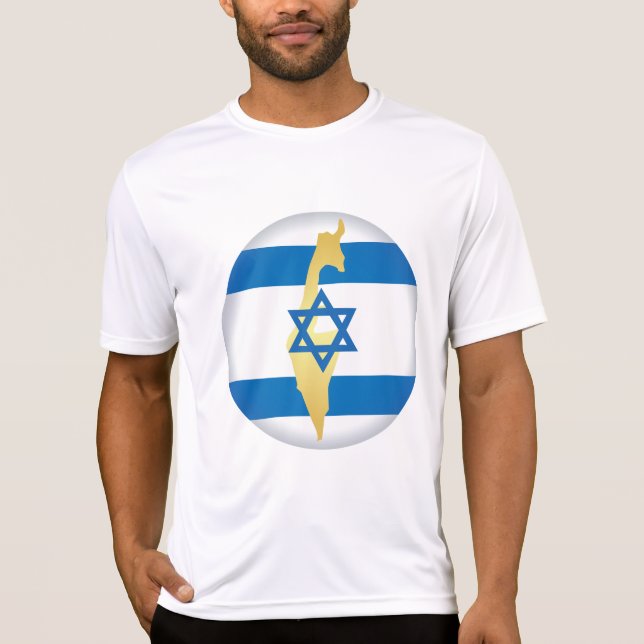 Israel Flag and Map Blue Star of David Emblem T-Shirt (Front)