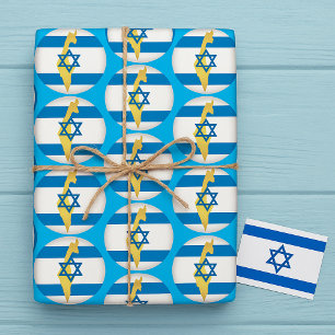 Israel Flag and Map Blue Star of David Emblem Wrapping Paper