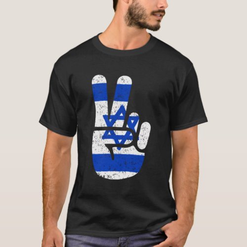Israel Flag Big Peace Sign V Fingers Symbol T_Shirt
