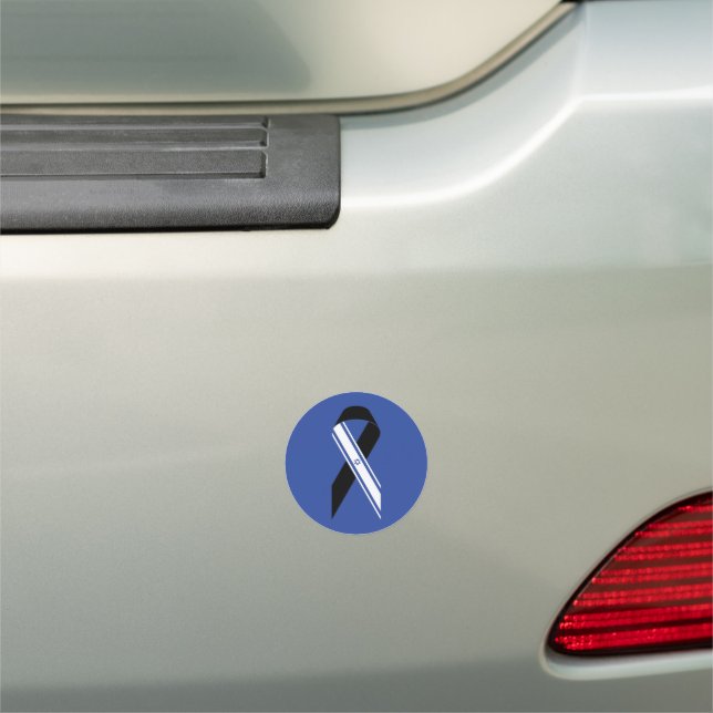 Israel flag black ribbon blue round car magnet (In Situ)