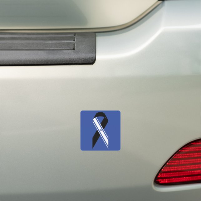 Israel flag black ribbon blue square car magnet (In Situ)