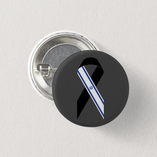 Israel flag black ribbon dark grey button (Front & Back)