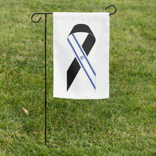 Israel flag black ribbon garden flag (In SItu)