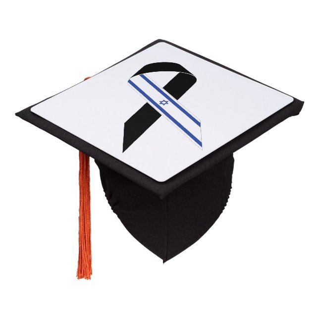 Israel flag black ribbon graduation cap topper (Angled)